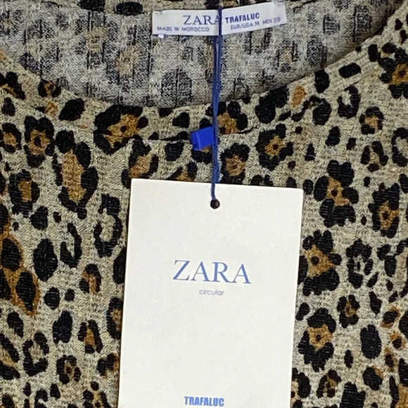 NWT Textured ZARA Leopard Print Smock Tiered Dress Size Medium - Picture 5 of 10